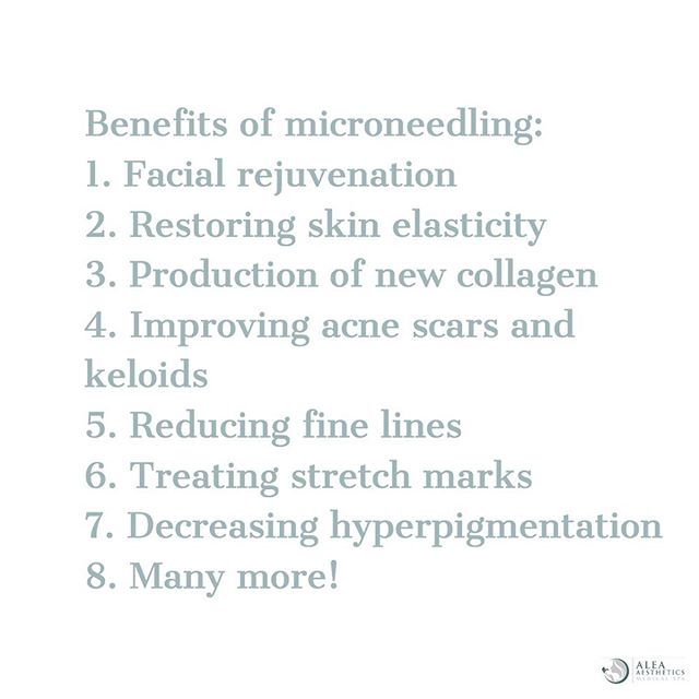 Benefits of microneedling! Microneedling is one of our favorite procedures to do @alea_medspa especially in conjunction with PRP/PRF therapies. .
.
DM for more info or call 1-833-999-2532 if you have any questions. 💌
.
.
.
 #fillers #nonsurgical #bo