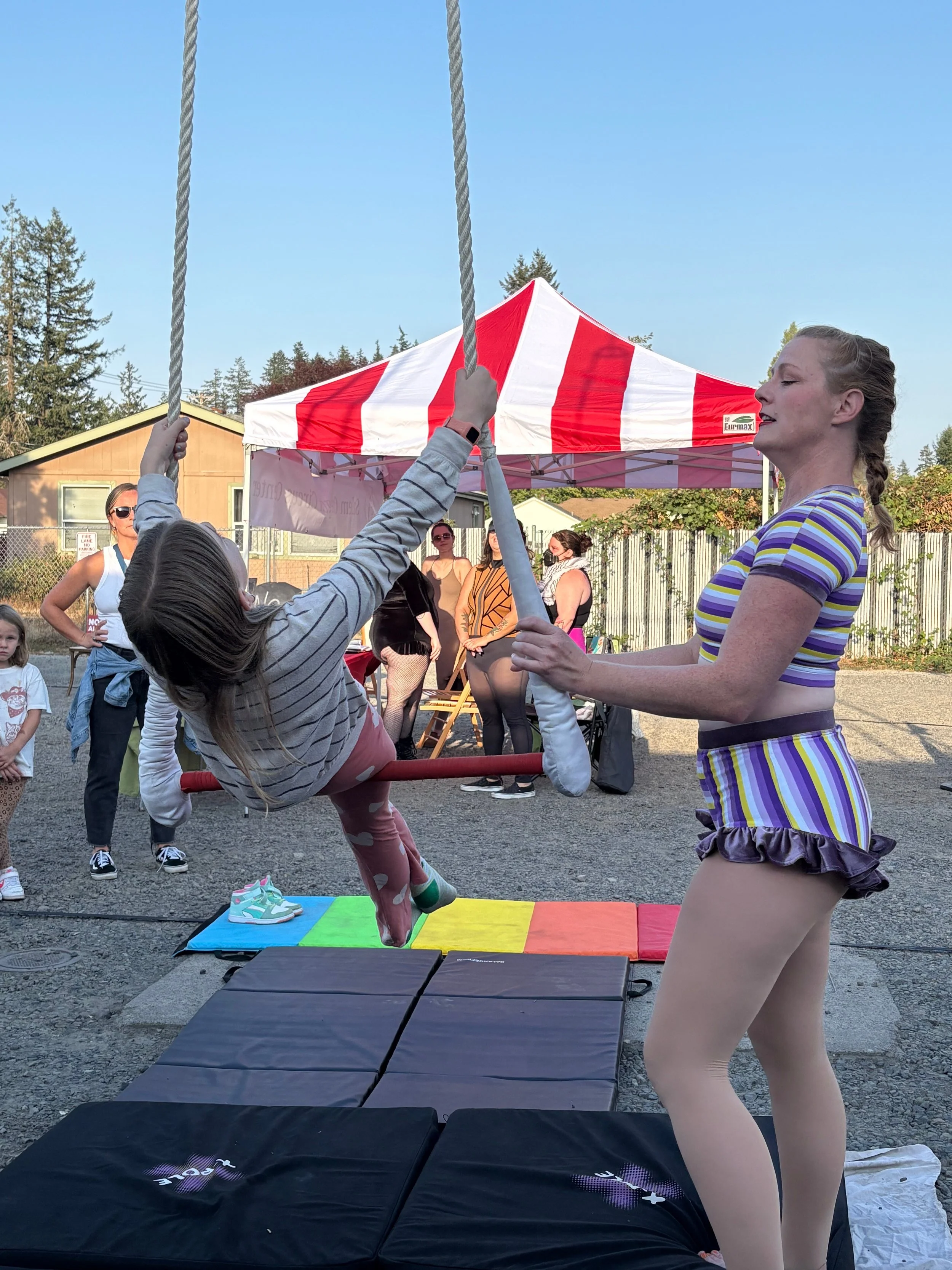 Try an interactive aerial activity after a short demonstration with Salem Oregon Circus Center.