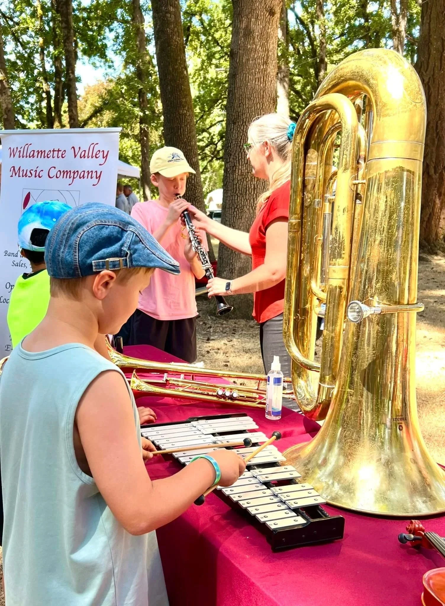Willamette Valley Music Company's "Instrument Petting Zoo". Try playing guitars, drums, woodwinds, and more.