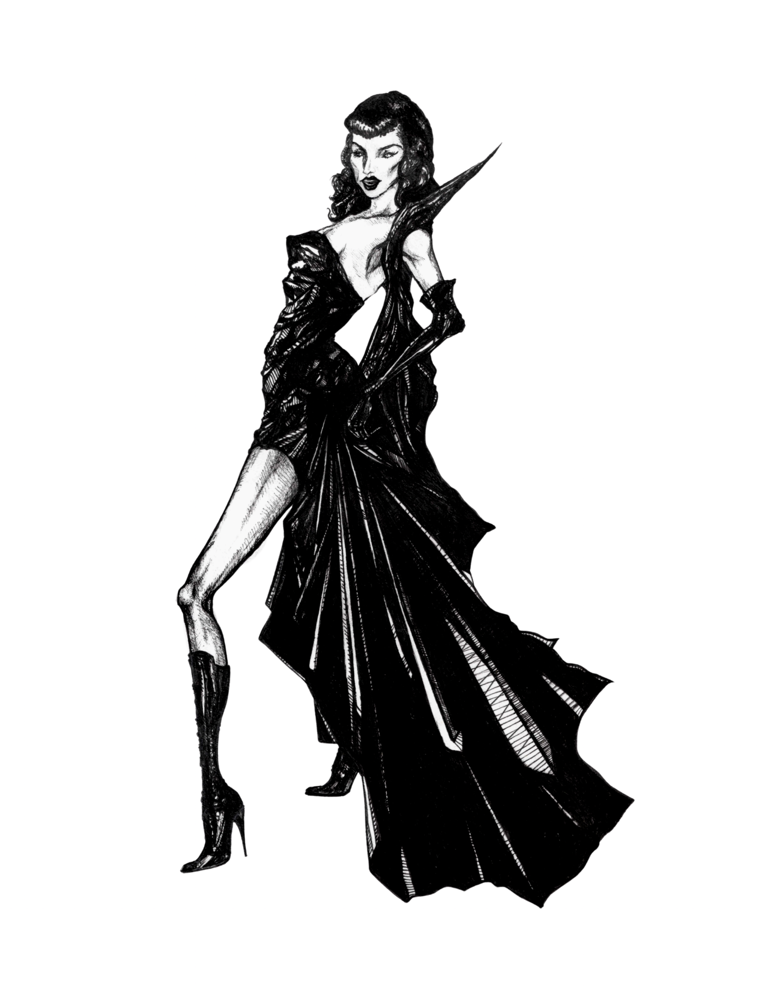 Lady In Leather, Leigh Anita, Pen + Ink, 2013.