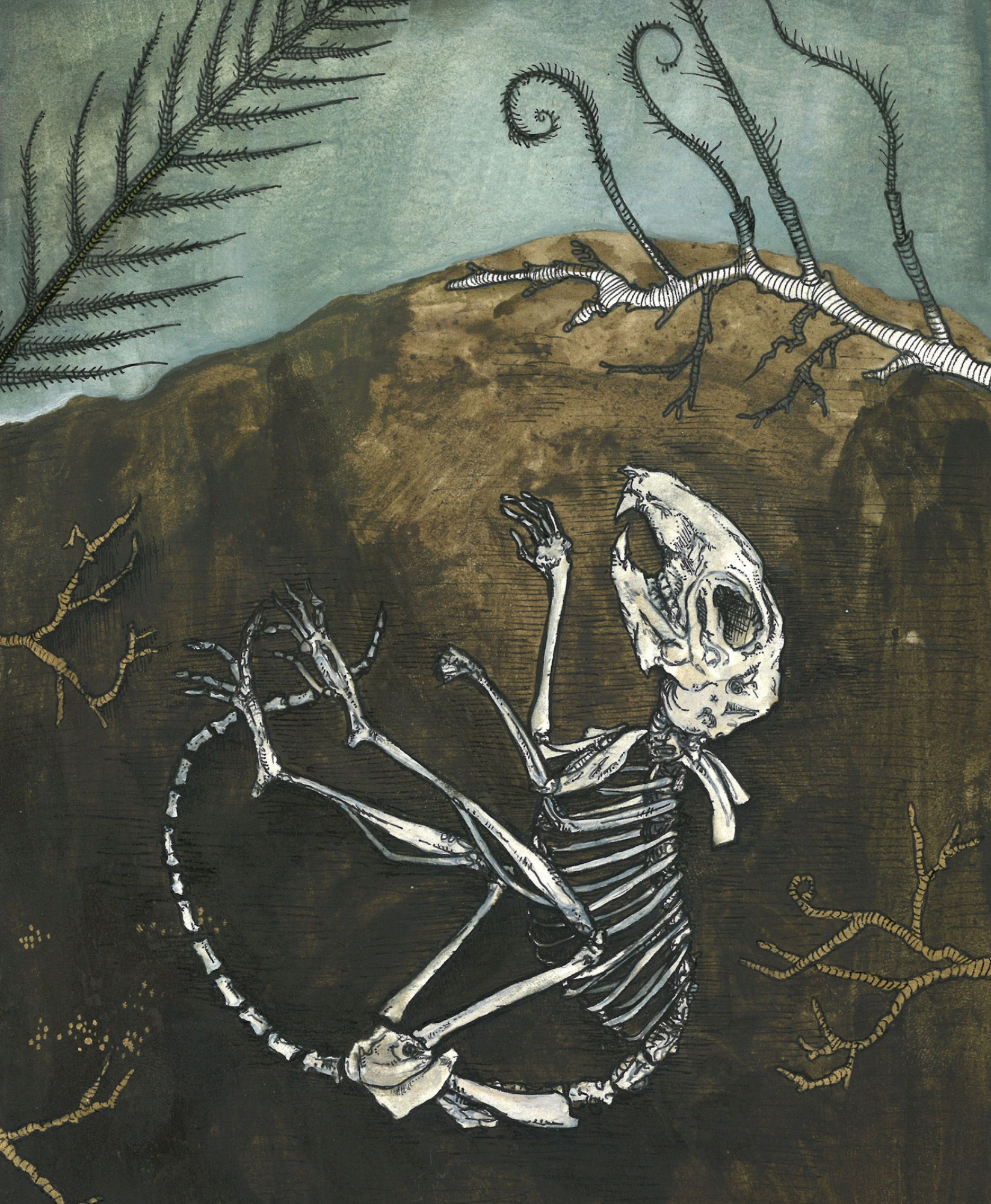 I Still Return In Search Of The Bones, Leigh Anita, Gouache + Ink, 2018.