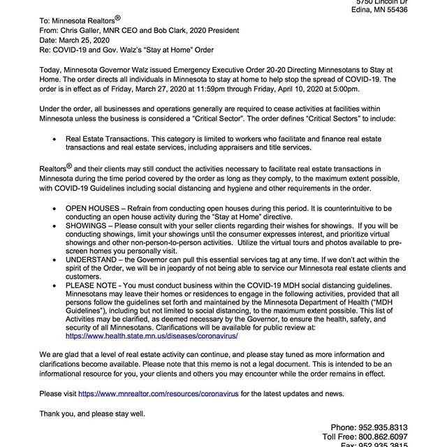 Real Estate in Minnesota is currently considered a &ldquo;critical sector&rdquo; and business will continue under Gov. Walz&rsquo;s &ldquo;Stay at Home&rdquo; order. We can do this people! #covid_19 #covidminnesota #covid19news #covid19usa🇺🇸 #covid