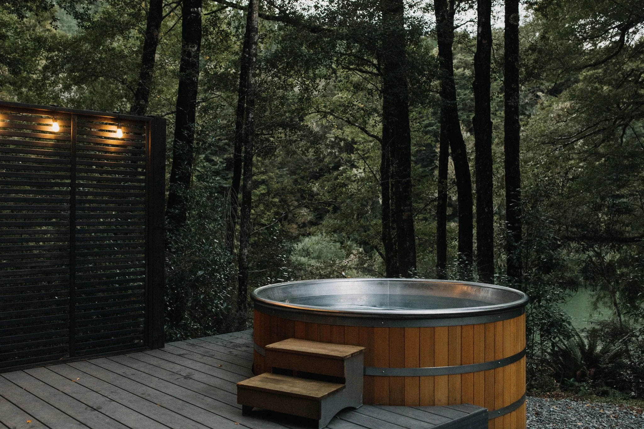Outdoor Forest Hot Tub Spa Maruia River Retreat NZ