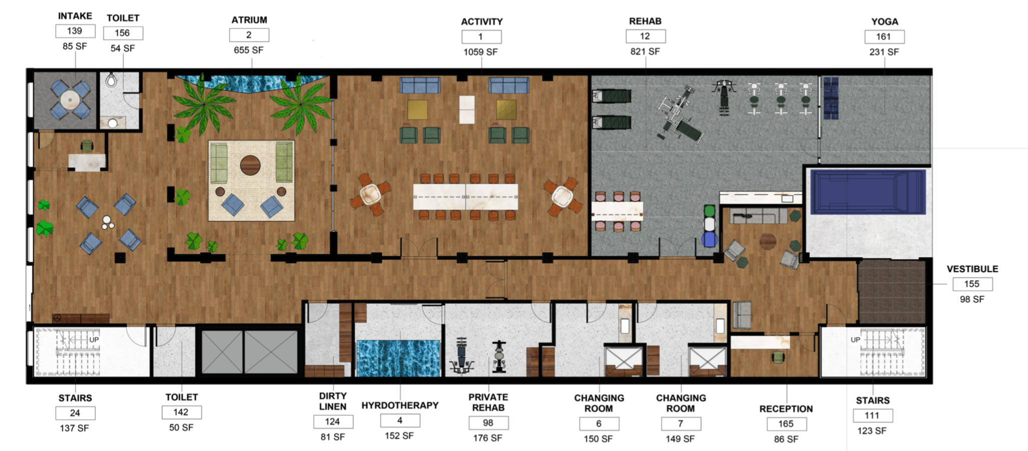 The ground level furniture plan.