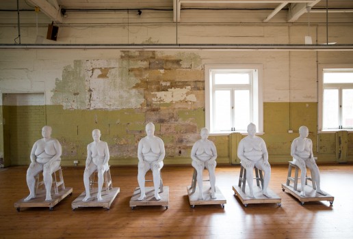 Bhakti Kher, Six Women , 2013–15, plaster of paris, wood, metal, approximately 123 x 61 x 95.5 cm each. Installation view (2016) at Cockatoo Island for the 20th Biennale of Sydney. Courtesy the artist and Hauser & Wirth, London and Zürich. Photograph: Ben Symons