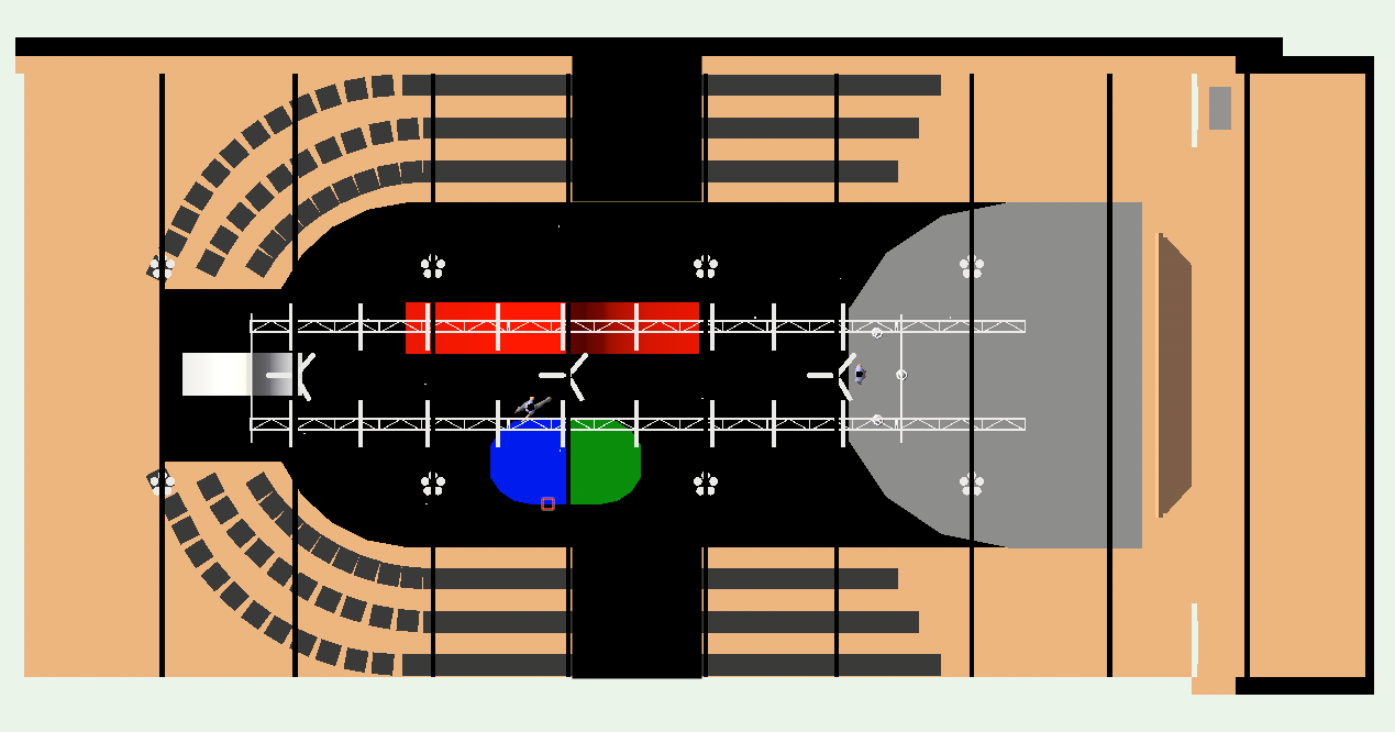 An early stage design mock up, showing the floor space, including 'pens' for the choir on either side.
