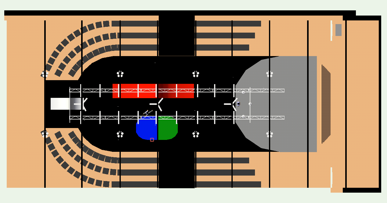  An early stage design mock up, showing the floor space, including 'pens' for the choir on either side. 