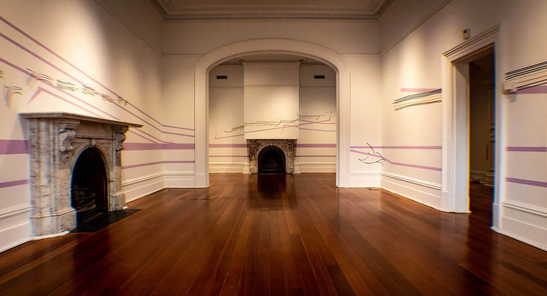 View of the main installation room from the front window of the gallery