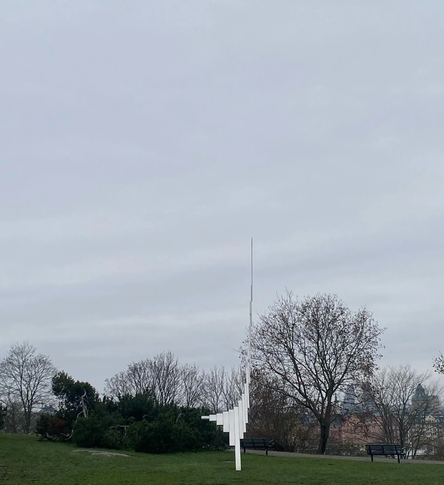 Every day on my way to the @elektronmusikstudion_ems I pass this incredible metal sculpture by Arne Jones, 'Progression' in Skinnarviksparken. It seems just weightless, and glows in the remarkable Swedish light.