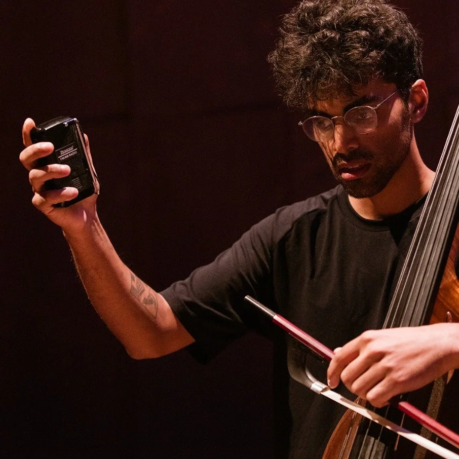 Great photos from the world premiere of 'Goddess' by @ensembleelision last weekend at the @melbrecital taken by @laurenmurphyphotography. Featuring @rohandbass (with my trusty a.m. radio) @harpoboy (bringing the drama) and @petenevillemusic (on the d