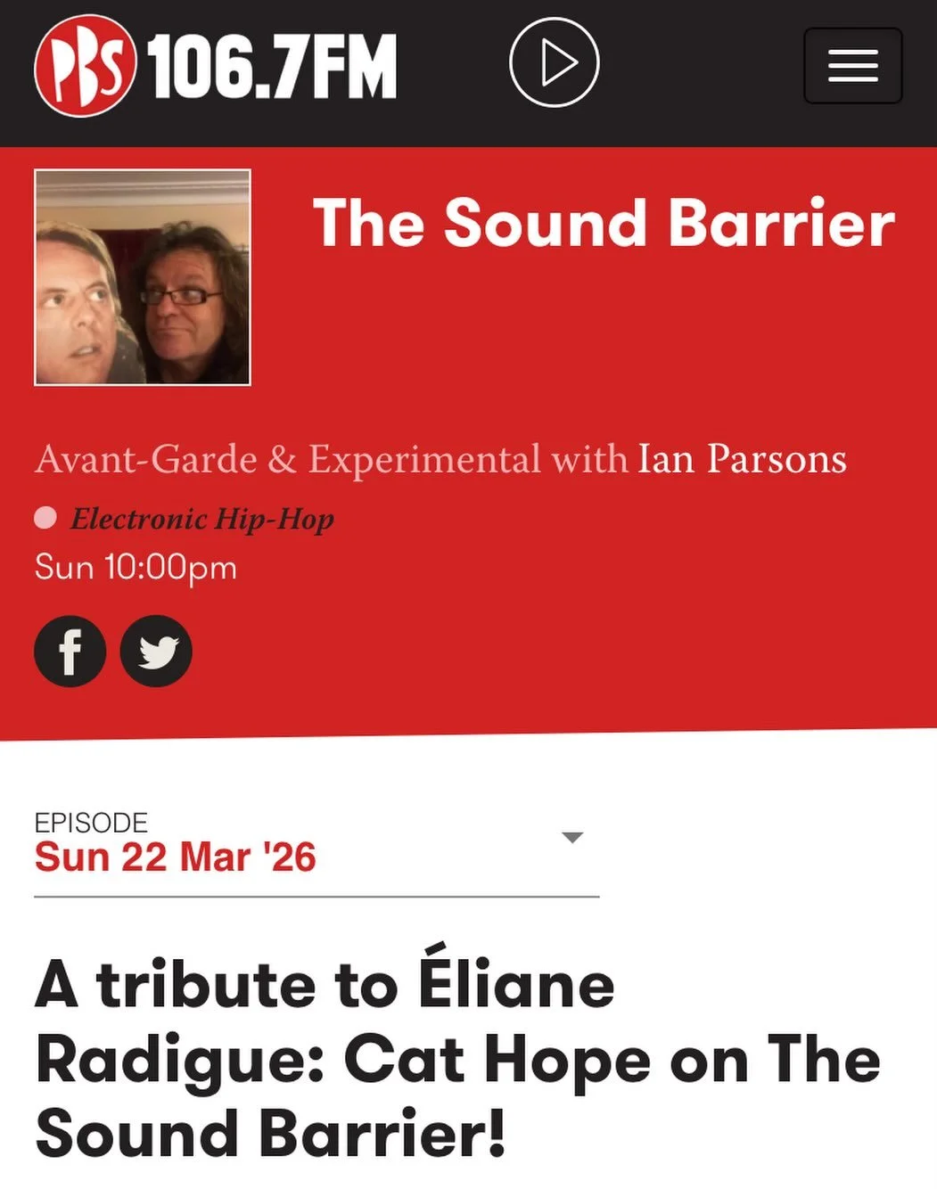 Looking forward to some in-depth discussion about and presenting music from the incredible &Eacute;liane Radigue with Ian Parsons on the Sound Barrier radio show on@pbsfm this Sunday evening, podcast after that.