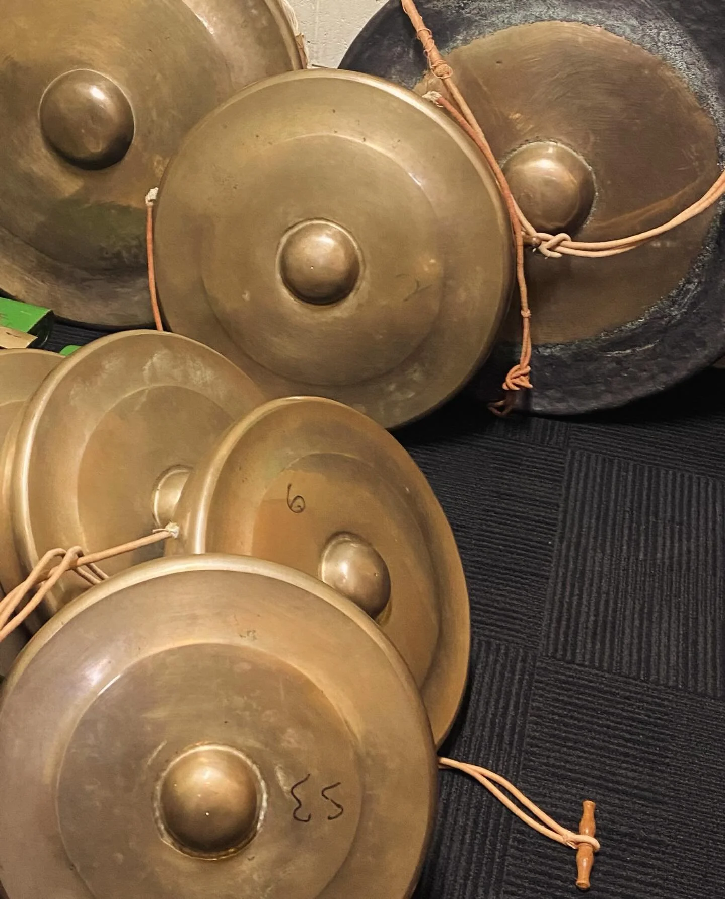 Visiting the Gamelan gong collection at @monash.arts #mamu in preparation for a new work. That carpet is such a classic university office giveaway!