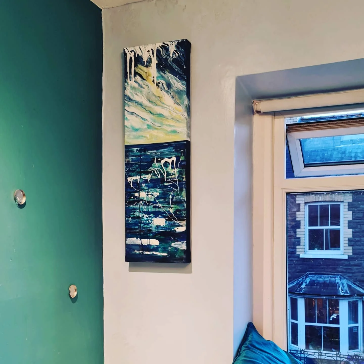 spent the day tidying my daughters room ready for her Christmas stay. I though I would put up these two paintings.
if you have a venue, cafe or wallpaper and want to borrow a painting or two please let me know. 
if your interested in these two or any