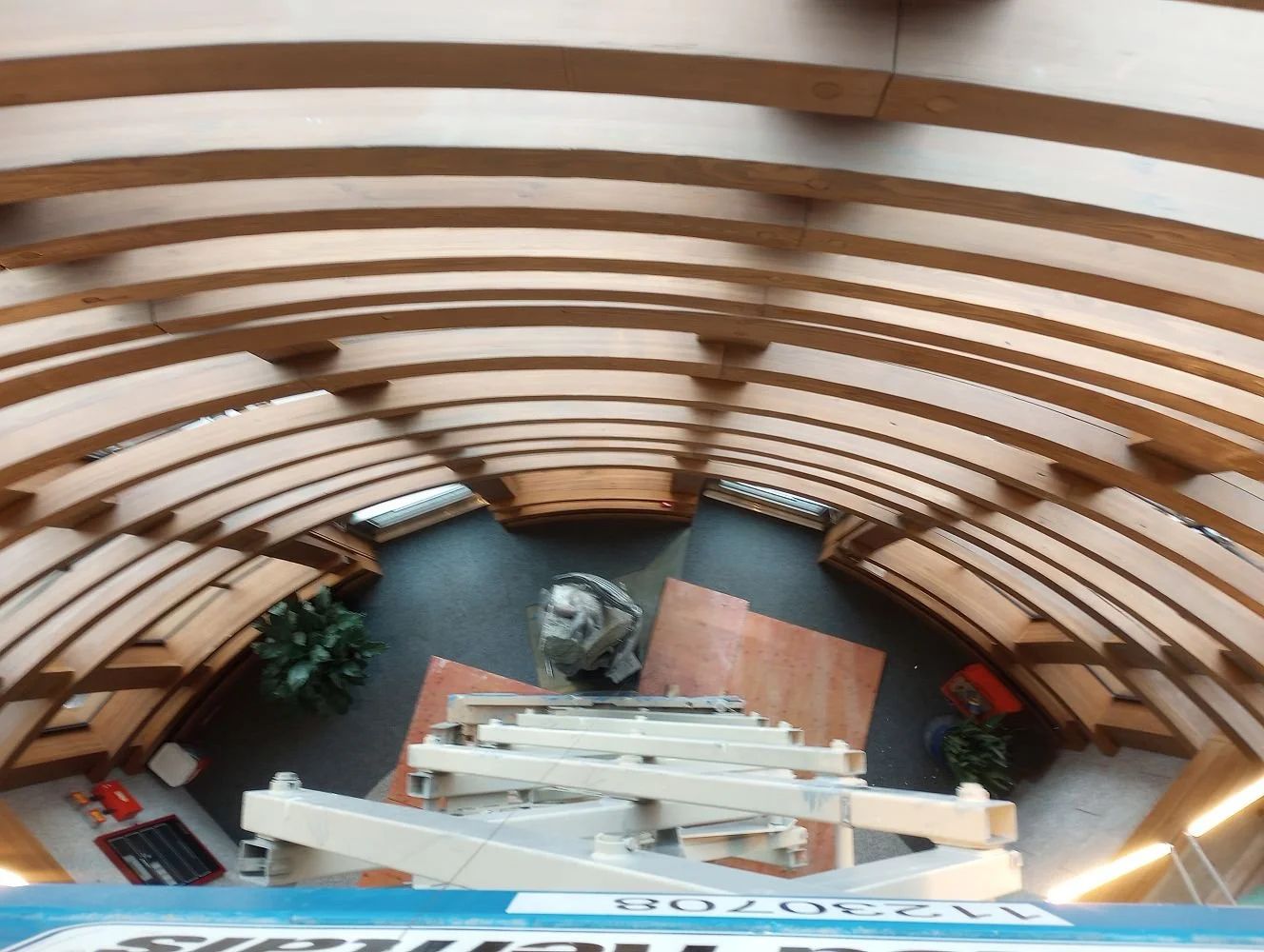  View looking down from the raised lift during installation 