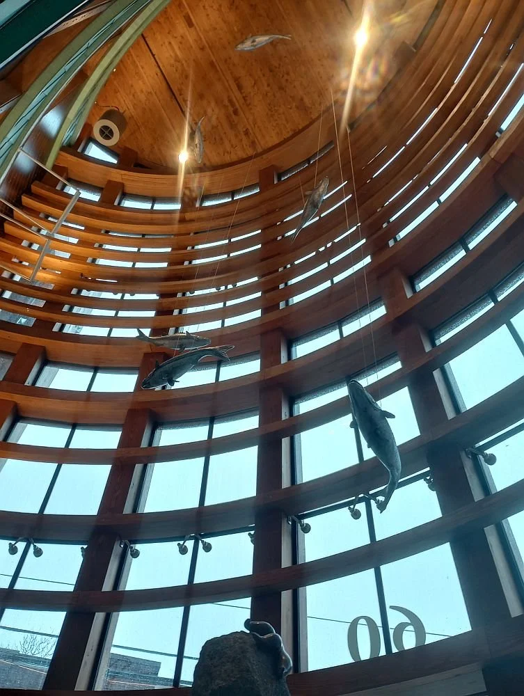  View to the ceiling of the 3-story foyer  