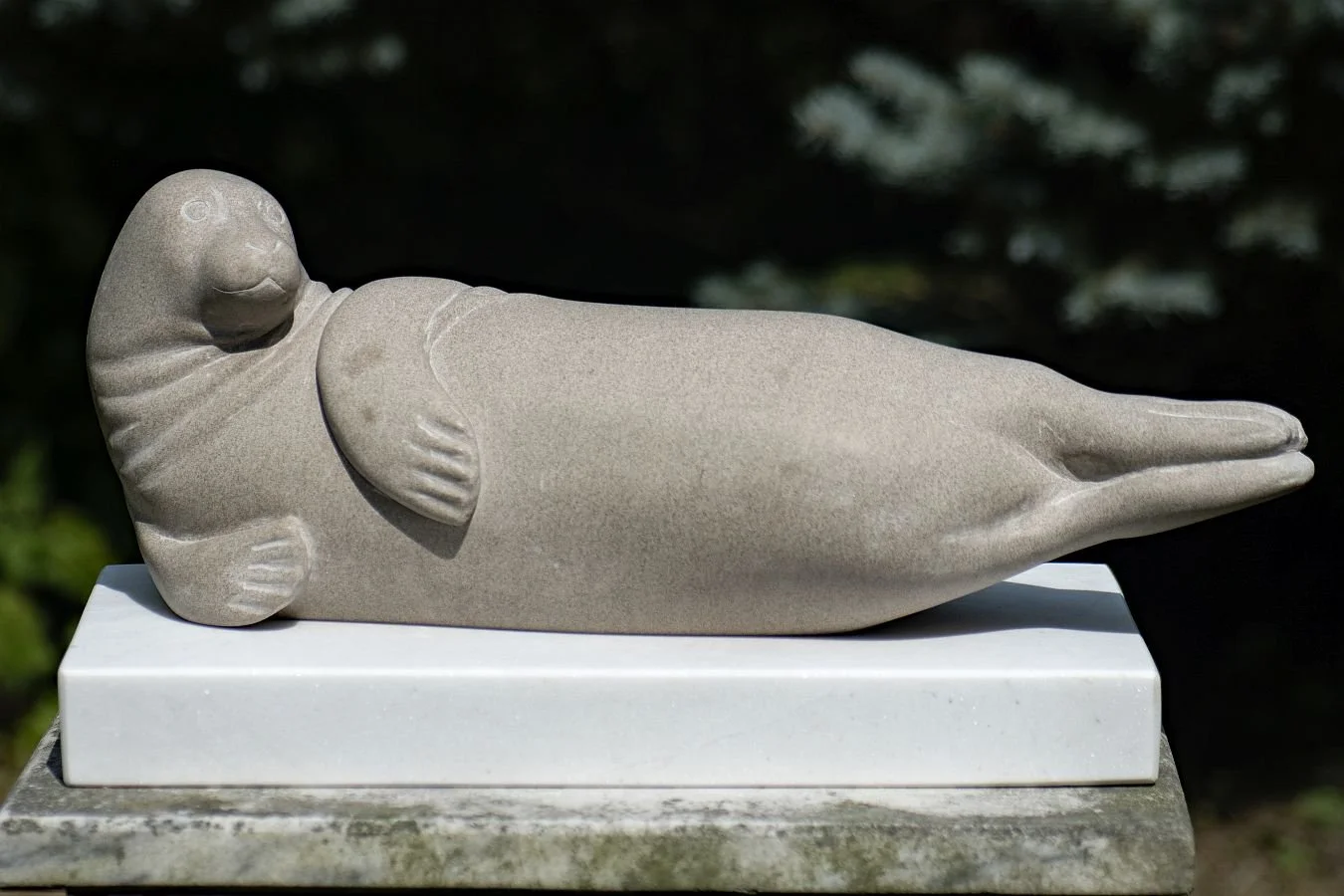 'Seal' 2025. Indiana limestone, started as a study for 'Sally the Seal' and finished after finishing 'Sally'