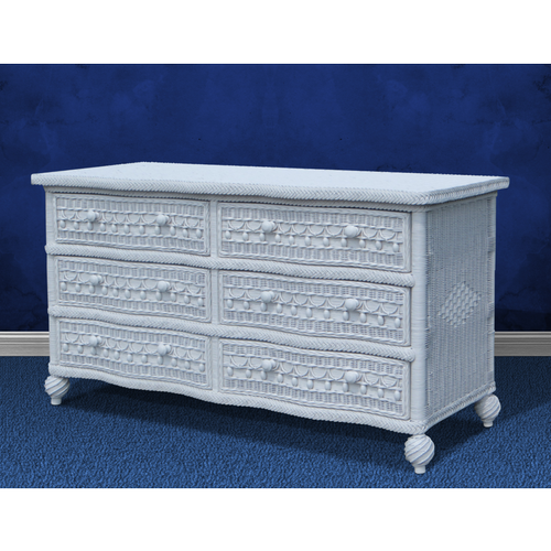 6 drawer white wicker dresser Patty 62" Rattan Please notice the heavier textures of wicker around the dresser top Vintage Palm Beach White Wicker