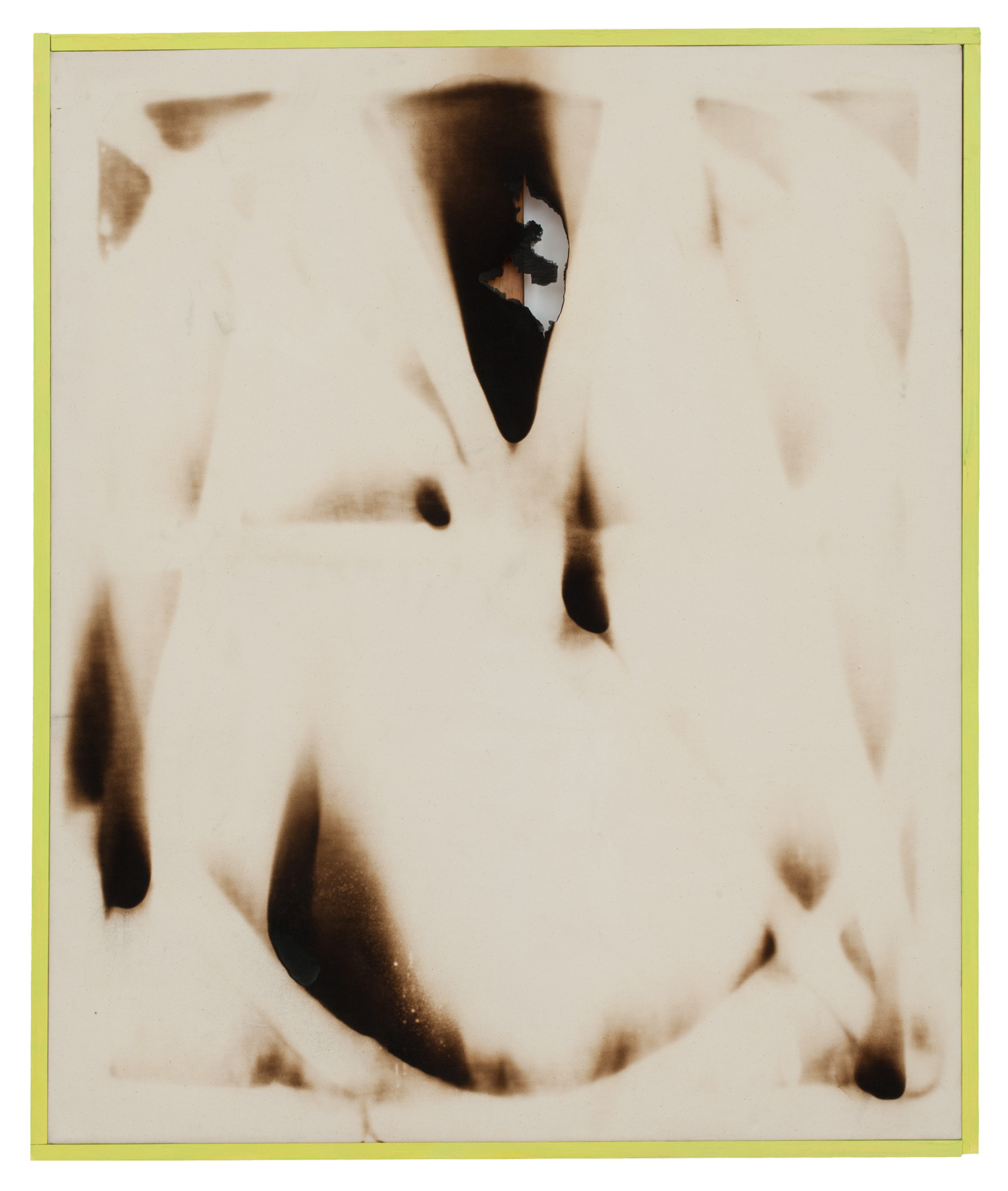  nightflight #1 2010, 110 x 70 cm. perfume and fire on canvas w/ artists frame 