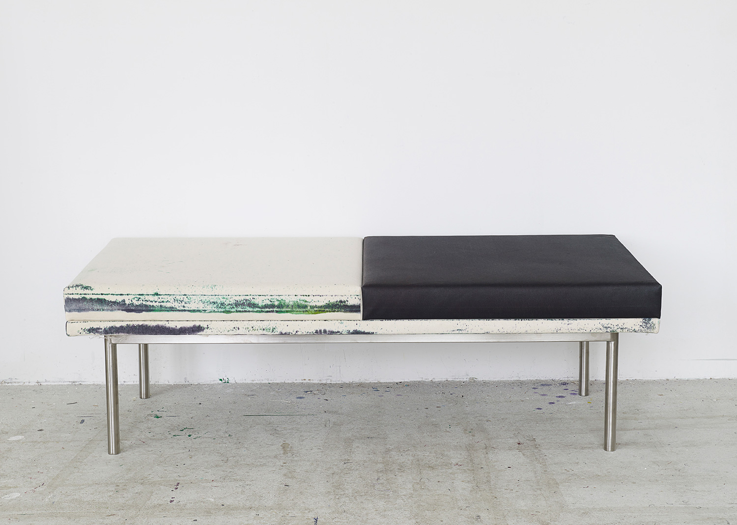  Waterhome museum bench (influence and influenza), 2013. 150 x 75 x 60 cm. oil on canvas, stainless steel frame, foam 