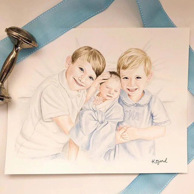 I found out I was having a boy last December while I was painting these precious brothers and it made me so excited to add some blue to our house!💙 We have two girls - Anna James and Emerson and are drawing a blank on boy&rsquo;s names🙈. If you hav