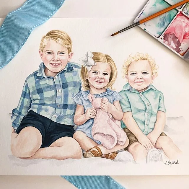 This 8x10 painting of cousins will be a sweet surprise for Grandma for Mother&rsquo;s Day! I know how hard it is to get the perfect picture will all kids smiling - for this piece I combined three different photos.💙 Photo by @hannahlittlephotography