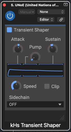 Transient shaper with increased attack and reduced sustain, adding dynamic movement
