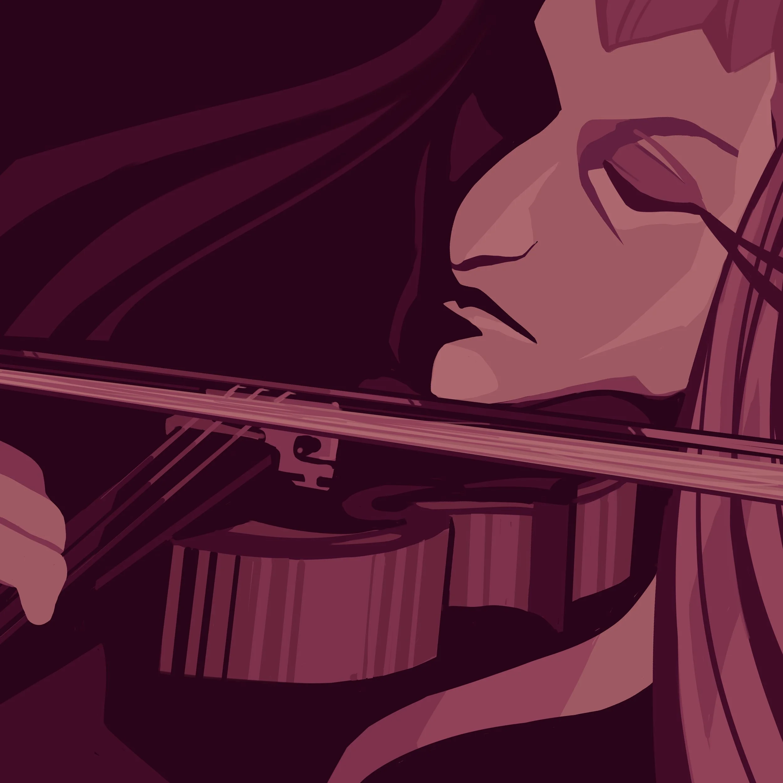 Album art by Lucullan Art, depicting Netza (an alien monarch) playing the violin.