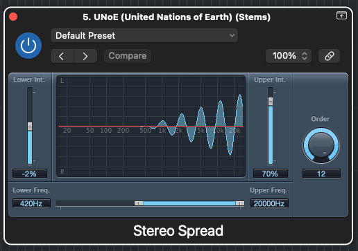 Stereo spread only affecting high frequencies