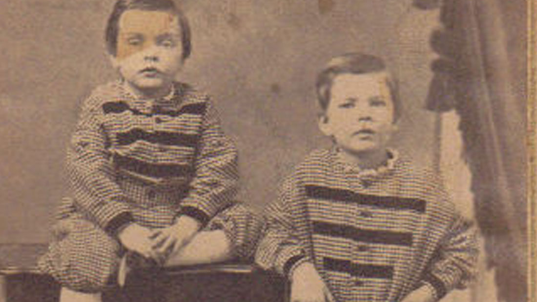   THORNTON'S FATHER, AMOS PARKER WILDER, AND HIS UNCLE, JULIAN WILDER (YOUNGER), ABOUT 1867. PICTURE TAKEN IN CALAIS, MAINE, WHERE AMOS PARKER WAS BORN.  