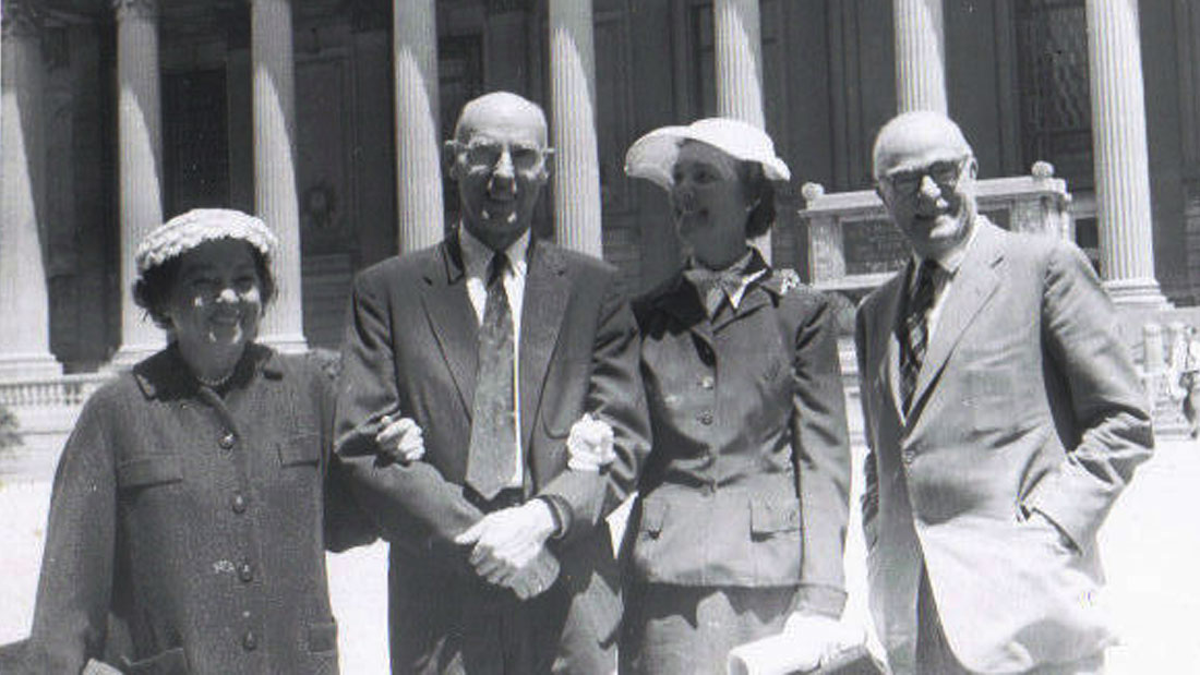   ISABEL, AMOS NIVEN, CATHARINE AND THORNTON WILDER AT YALE, JUNE, 1956, WHEN AMOS RECEIVED AN HONORARY DEGREE FROM HIS ALMA MATER  