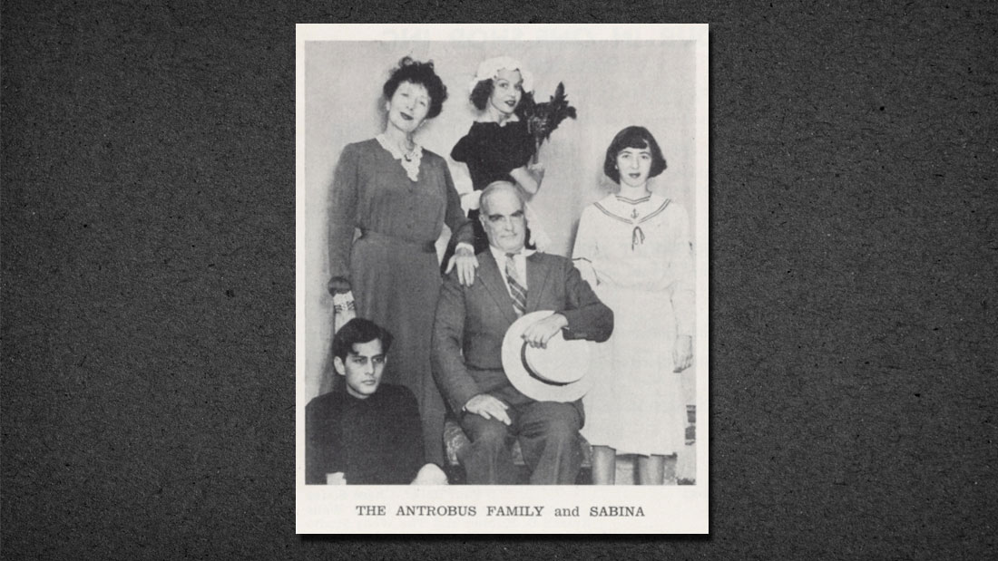  THORNTON WILDER AS MR. ANTROBUS IN THE AUGUST 16-21, 1948, WESTPORT COUNTRY PLAYHOUSE PRODUCTION OF THE SKIN OF OUR TEETH, WITH ARMINA MARSHALL AS MRS. ANTROBUS AND BETTY FIELD AS SABINA. COURTESY OF THE PLAYHOUSE 