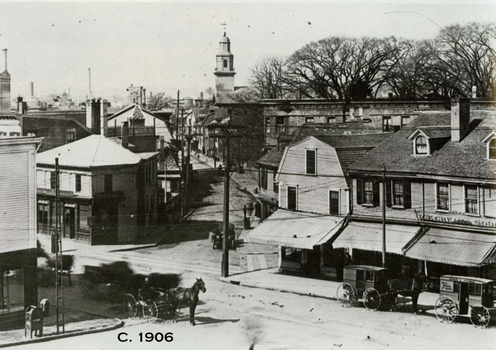 Broadway looking down Marlborough Street from City Hall, sometime after 1911.