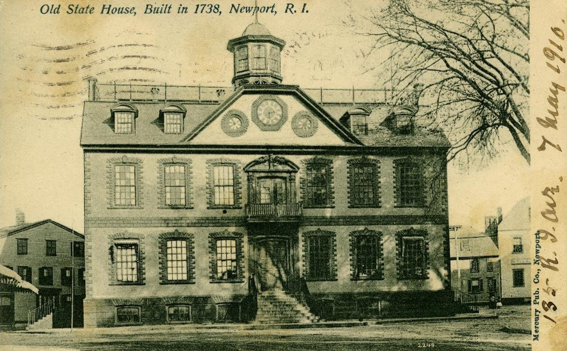 Looking east up Washington Square at the Colony House, designed and built by Richard Munday, 1740-41. This is directly across the street from the Army & Navy YMCA.
