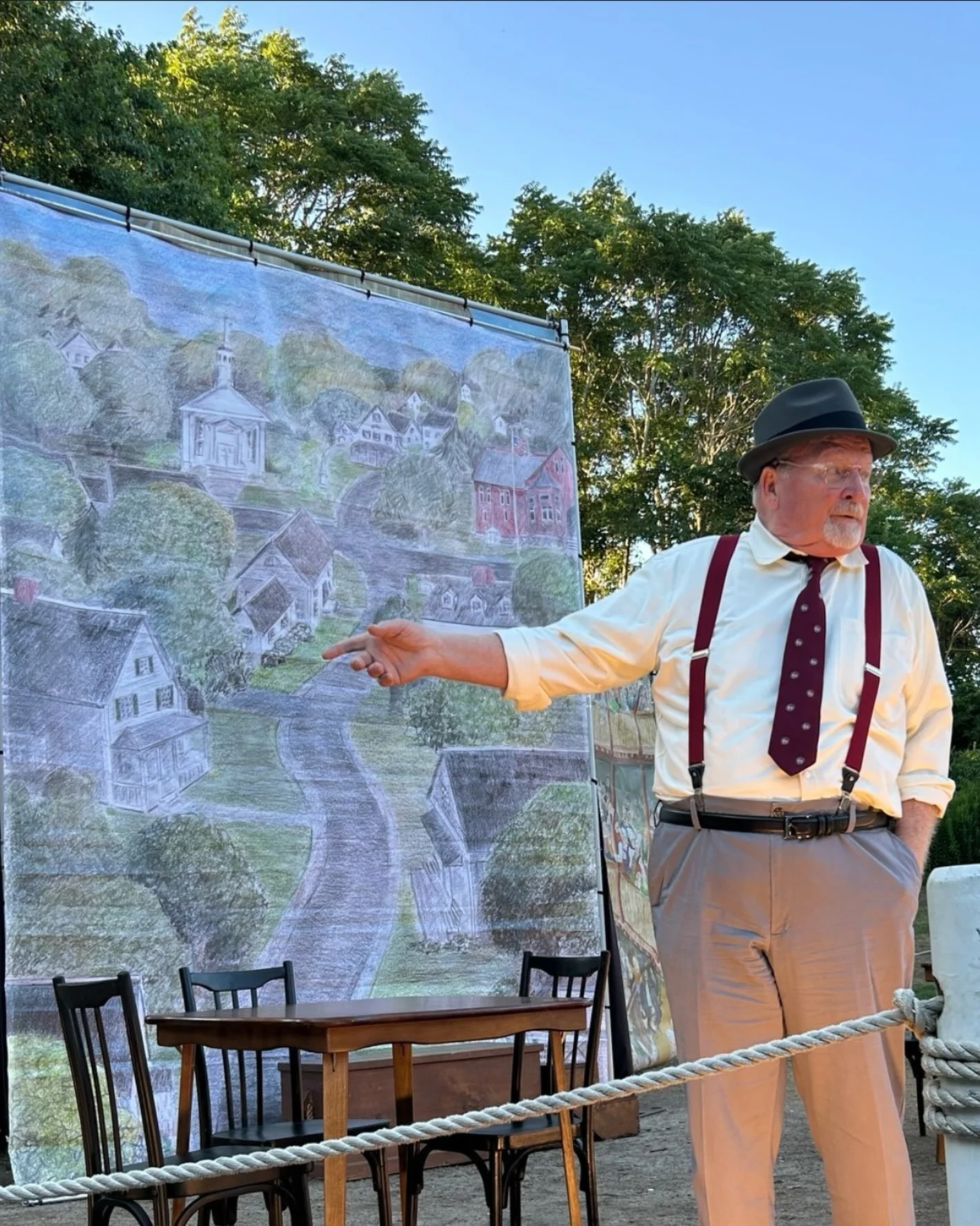 Now Playing: OUR TOWN @capecodshakes through July 30th. Directed by Francesca James, the production takes place in Kate Gould Park in Chatham on Cape Cod. 

Pictured Alan Rust as the Stage Manager. Photo by Tim Wood.
