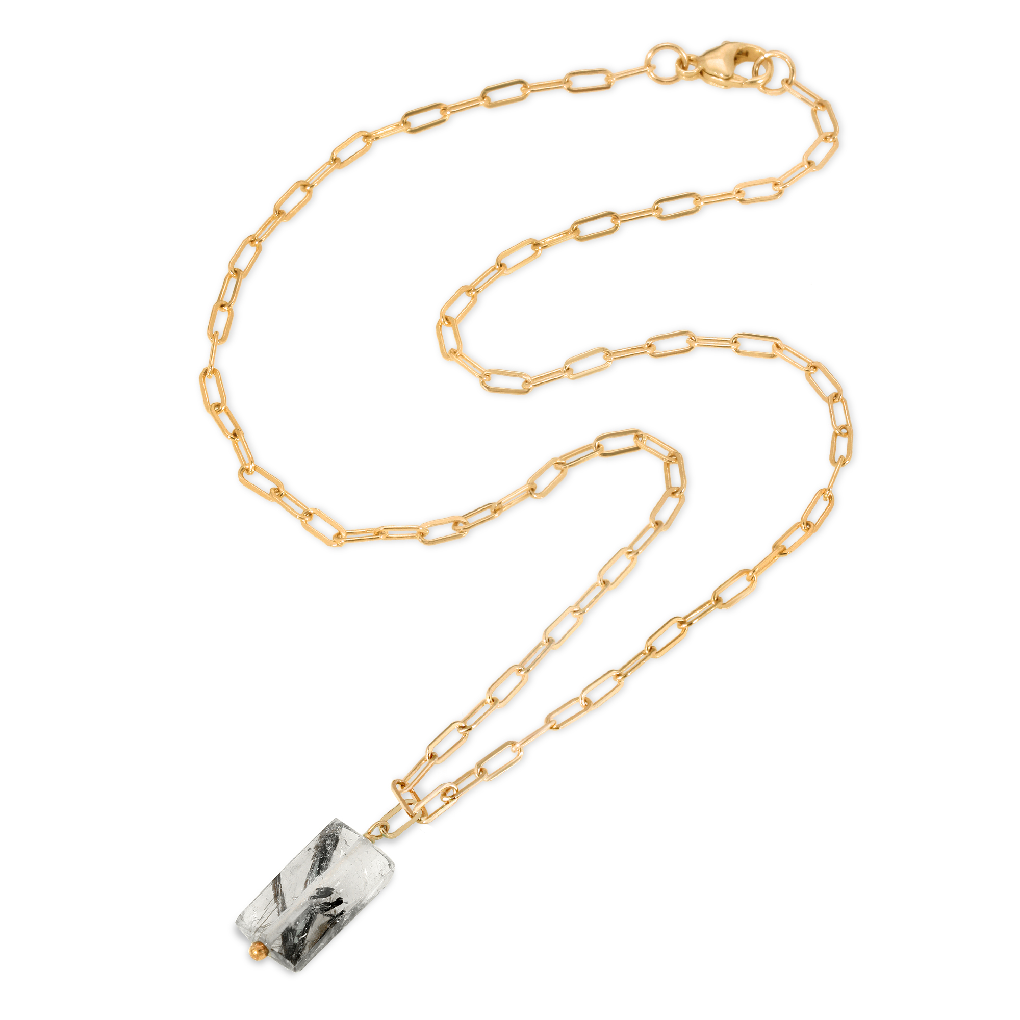 Tourmalinated Quartz 14K Gold Necklace with Clasp .jpg