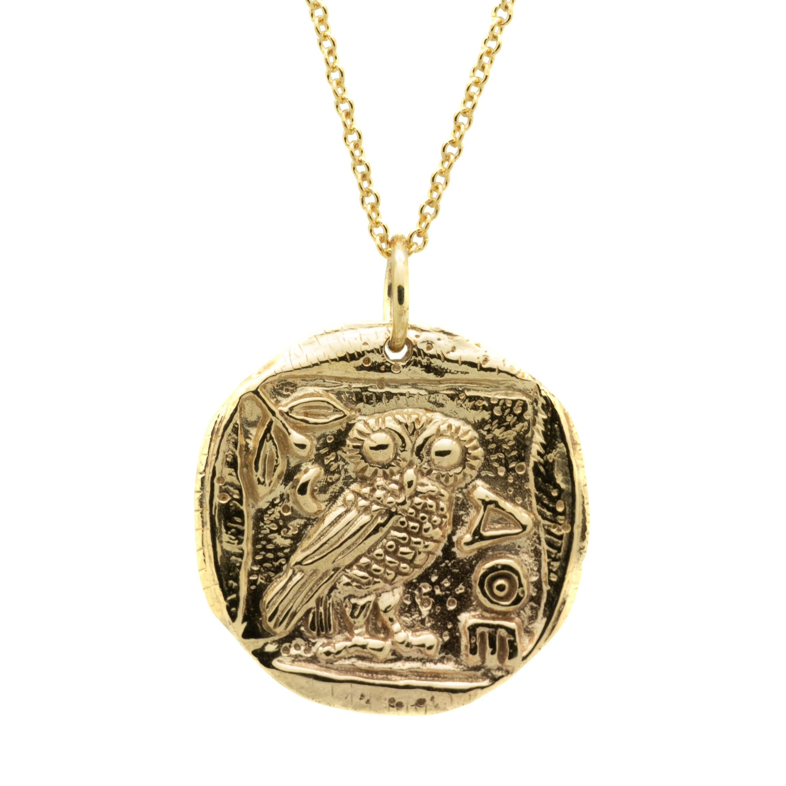 Bronze Antique Coin Owl Charm Necklace