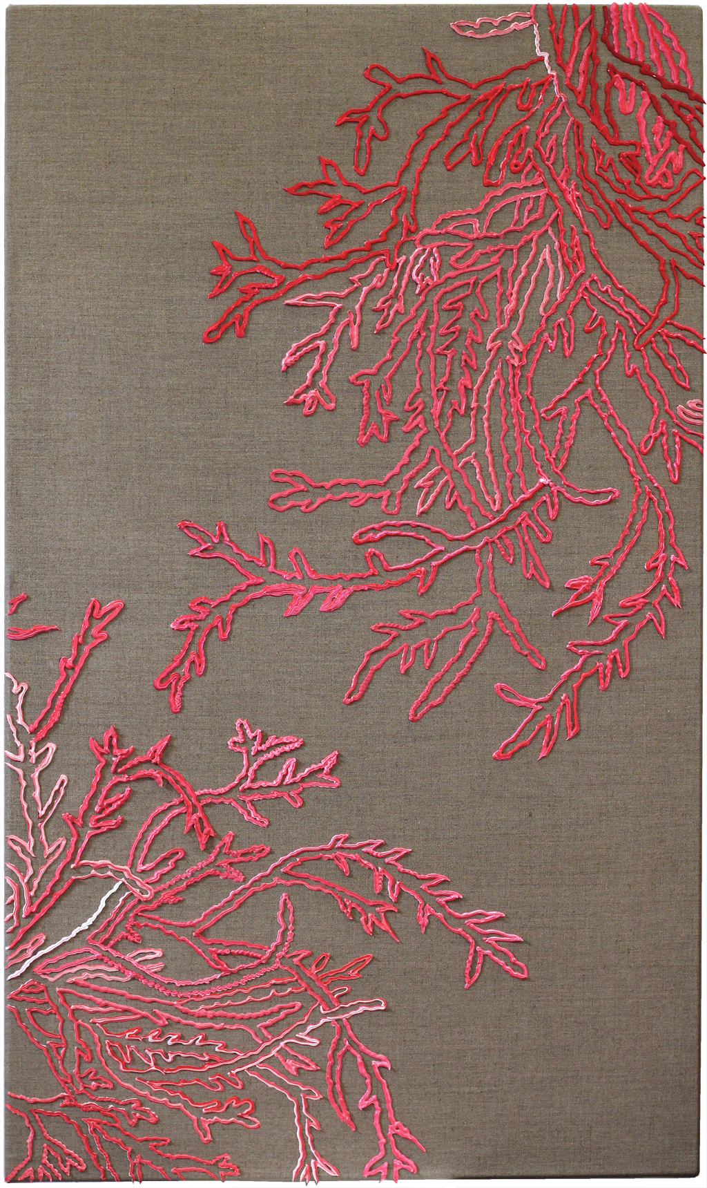 CORAL CRITIQUE - I acrylics, spray-paint, resin dispersion, mineral fillers and pigment on canvas 70 x 120 cm, 2019