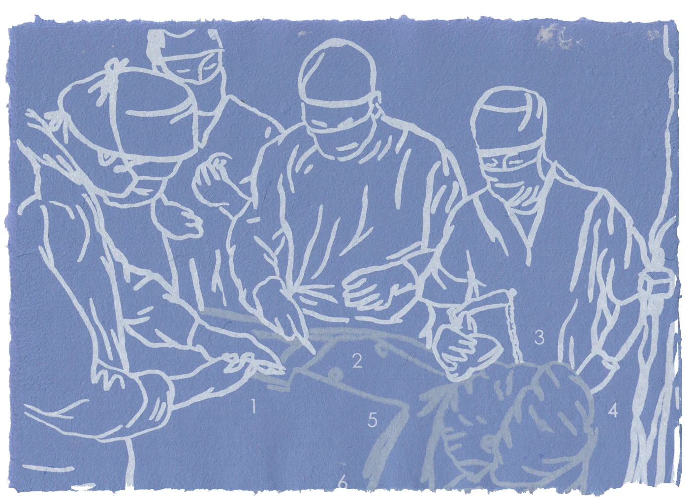 PRACTISE BY NUMBERS - No. 8 unique screen print on handmade paper made from old surgical gowns 23 x 33 cm, 2018-19