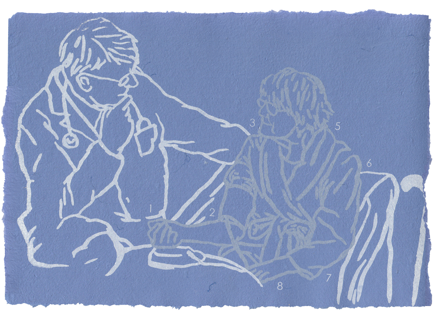 PRACTISE BY NUMBERS - No. 3 unique screen print on handmade paper made from old surgical gowns 23 x 33 cm, 2018-19
