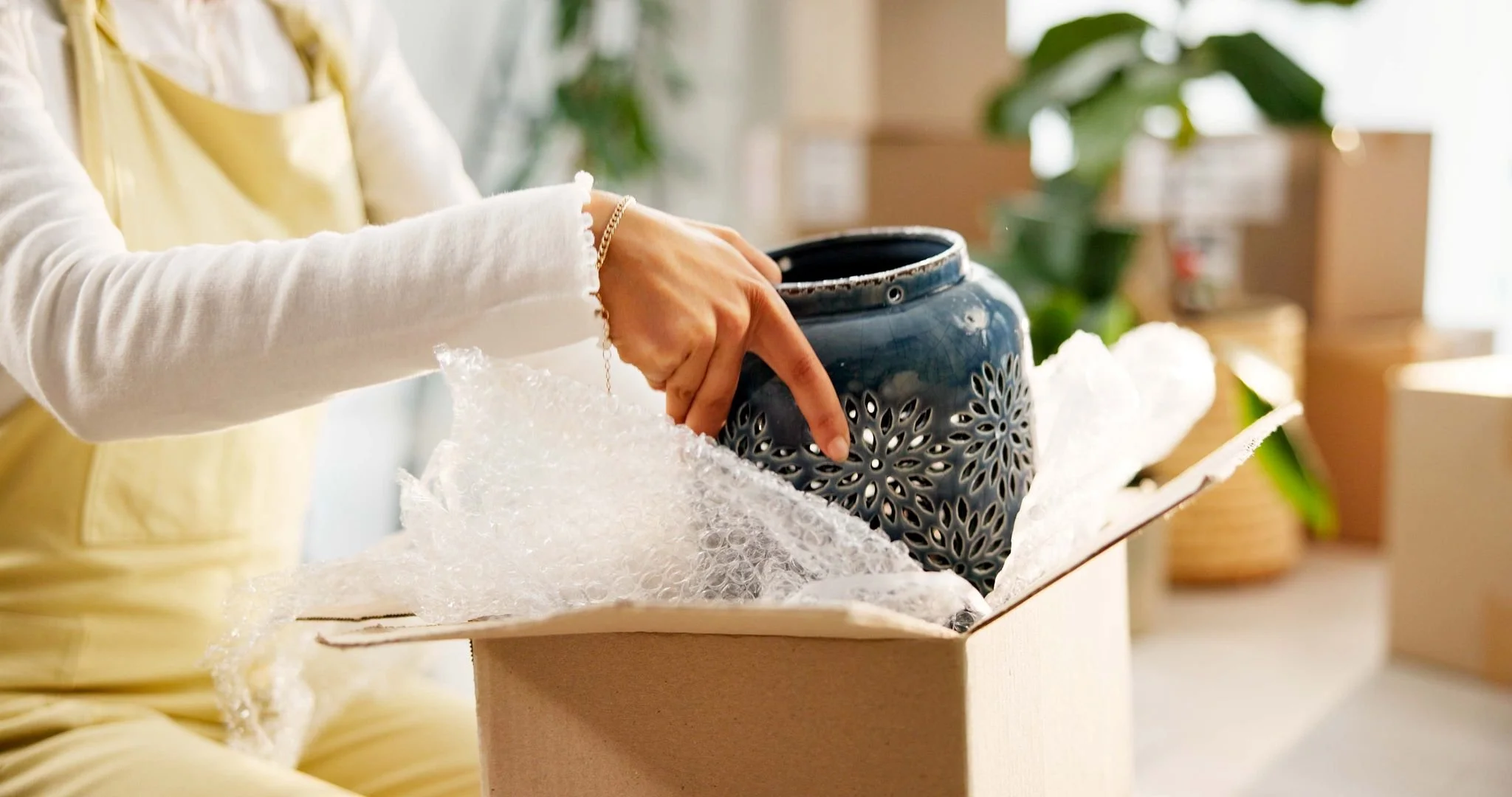 Packing service — wrapping fragile items for a Dallas move
