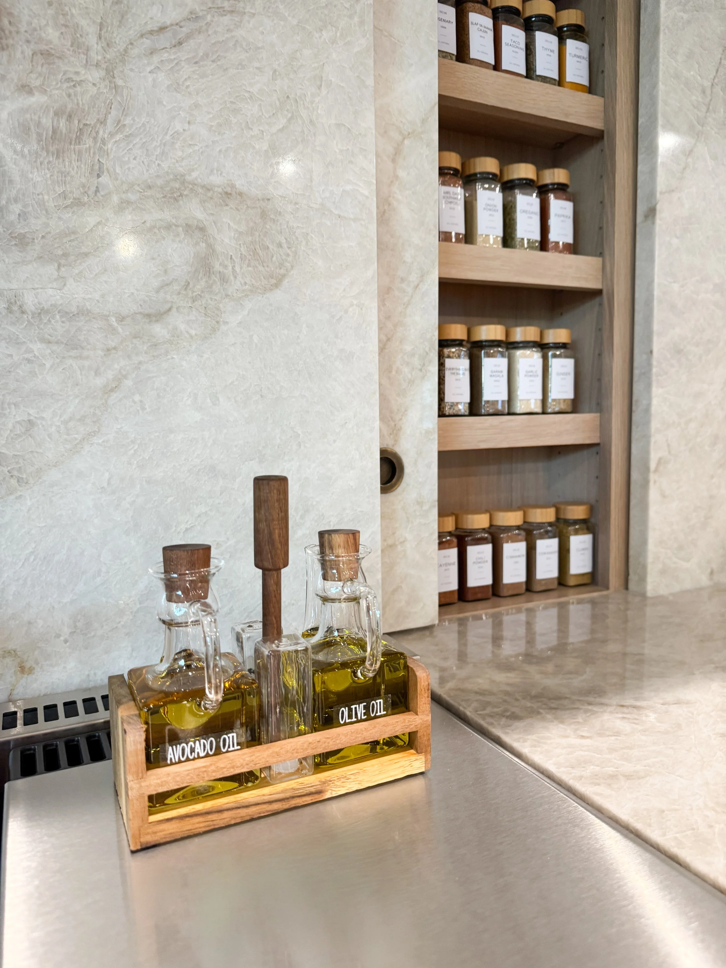 Organized kitchen spice storage in Dallas