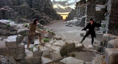 Dread Pirate Roberts having a sword fight with Inigo Montoya.