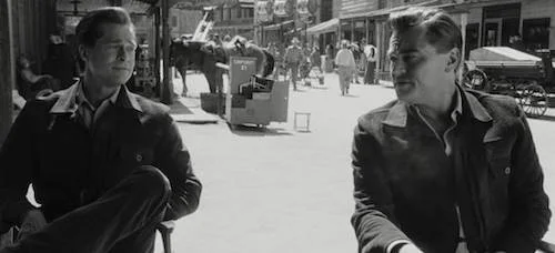 Rick Dalton and his stunt double Cliff Booth on the set of Bounty Law, televised.