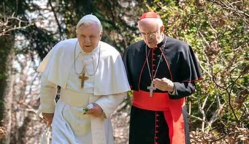 Hopkins and Pryce are identical with their subjects throughout The Two Popes.