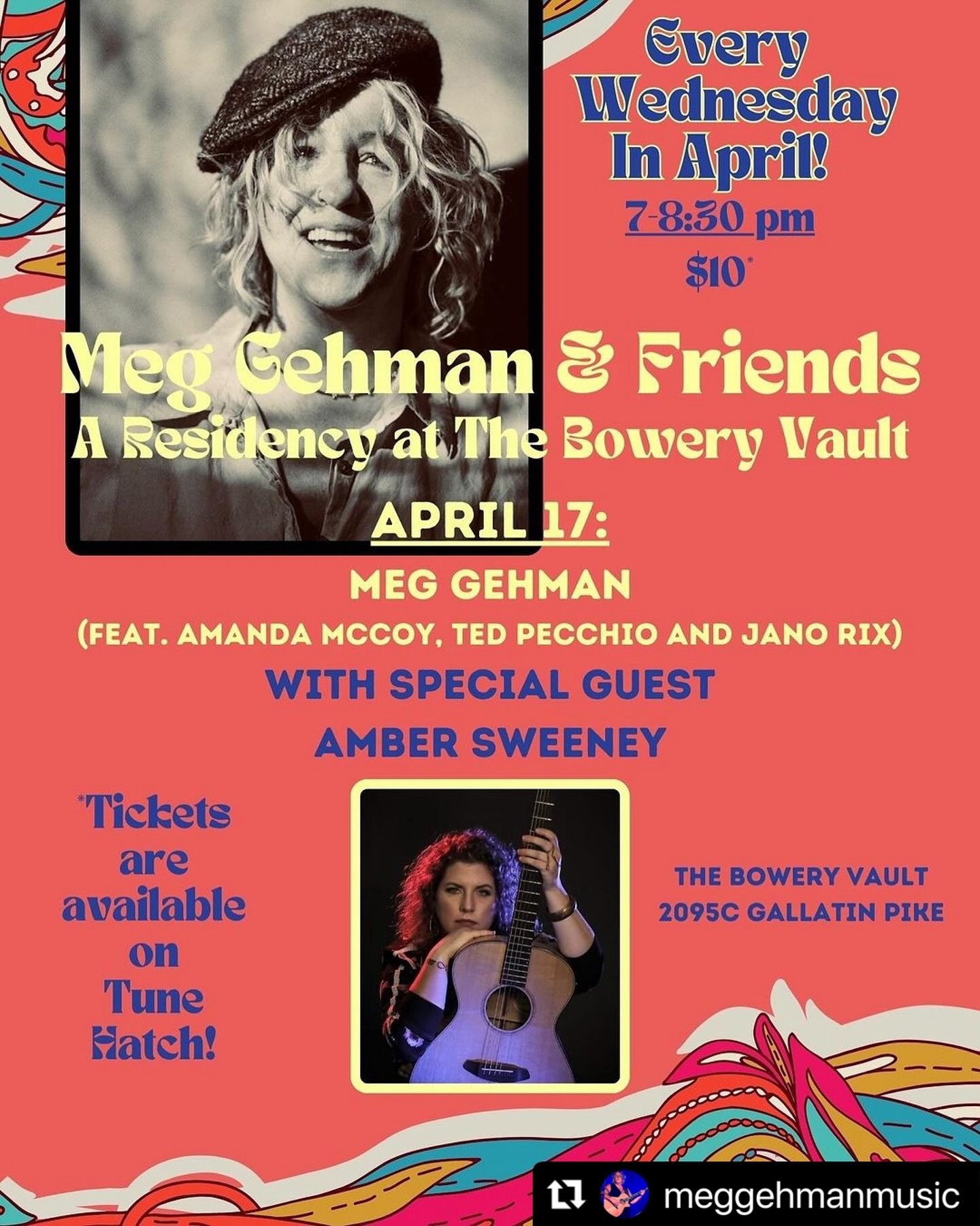 Tonight at @theboweryvault! Elated to be joining the always incredible, @meggehmanmusic. Slingin&rsquo; some guitar with this incredible band of magicians. Come hang with us!