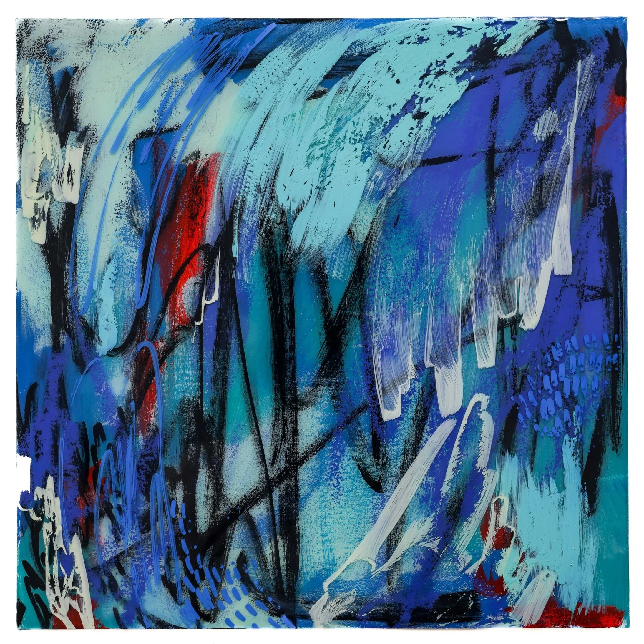 water memory / 10”x10” / mixed media and resin on wood panel