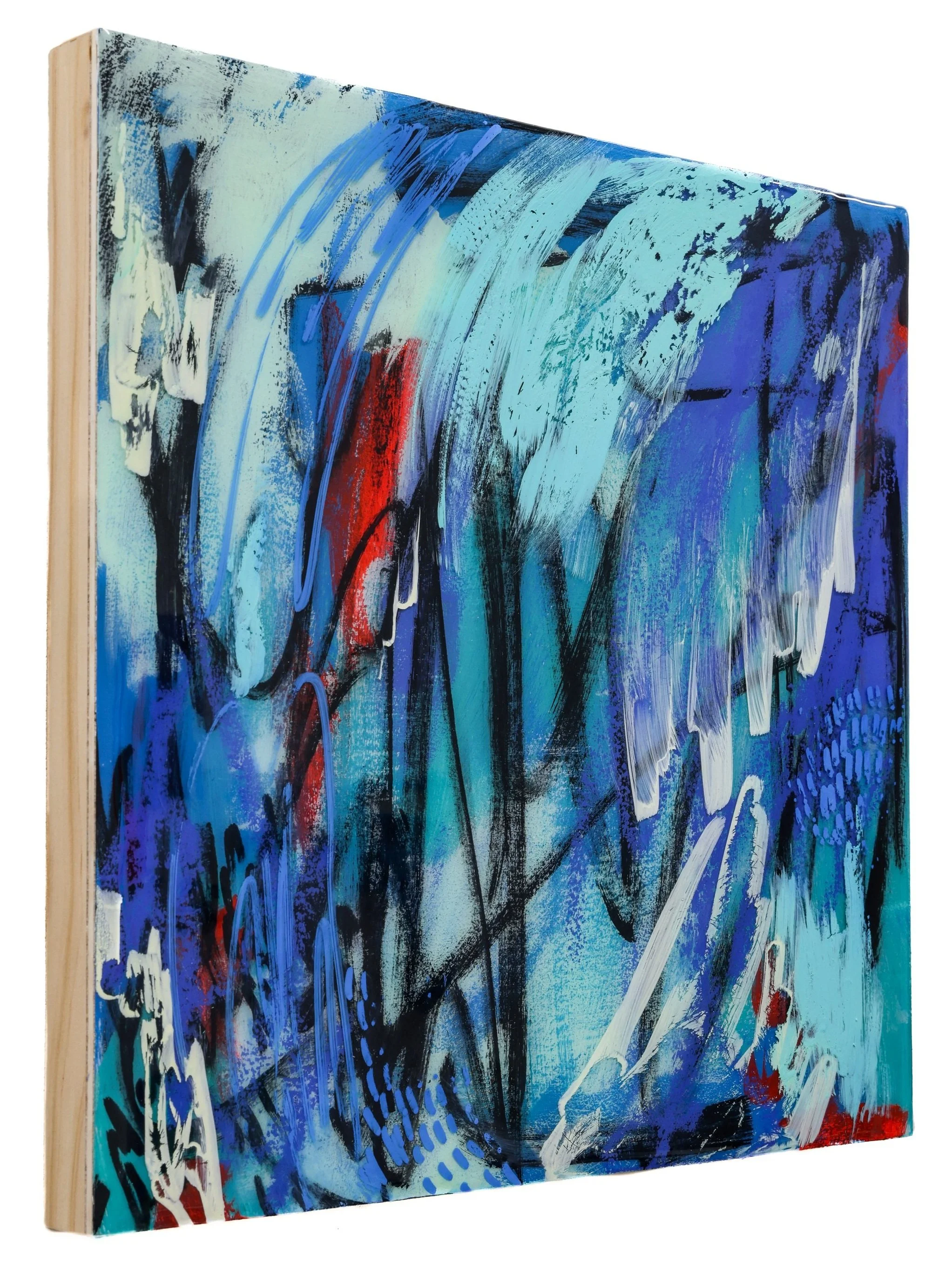 water memory / 10”x10” / mixed media and resin on wood panel