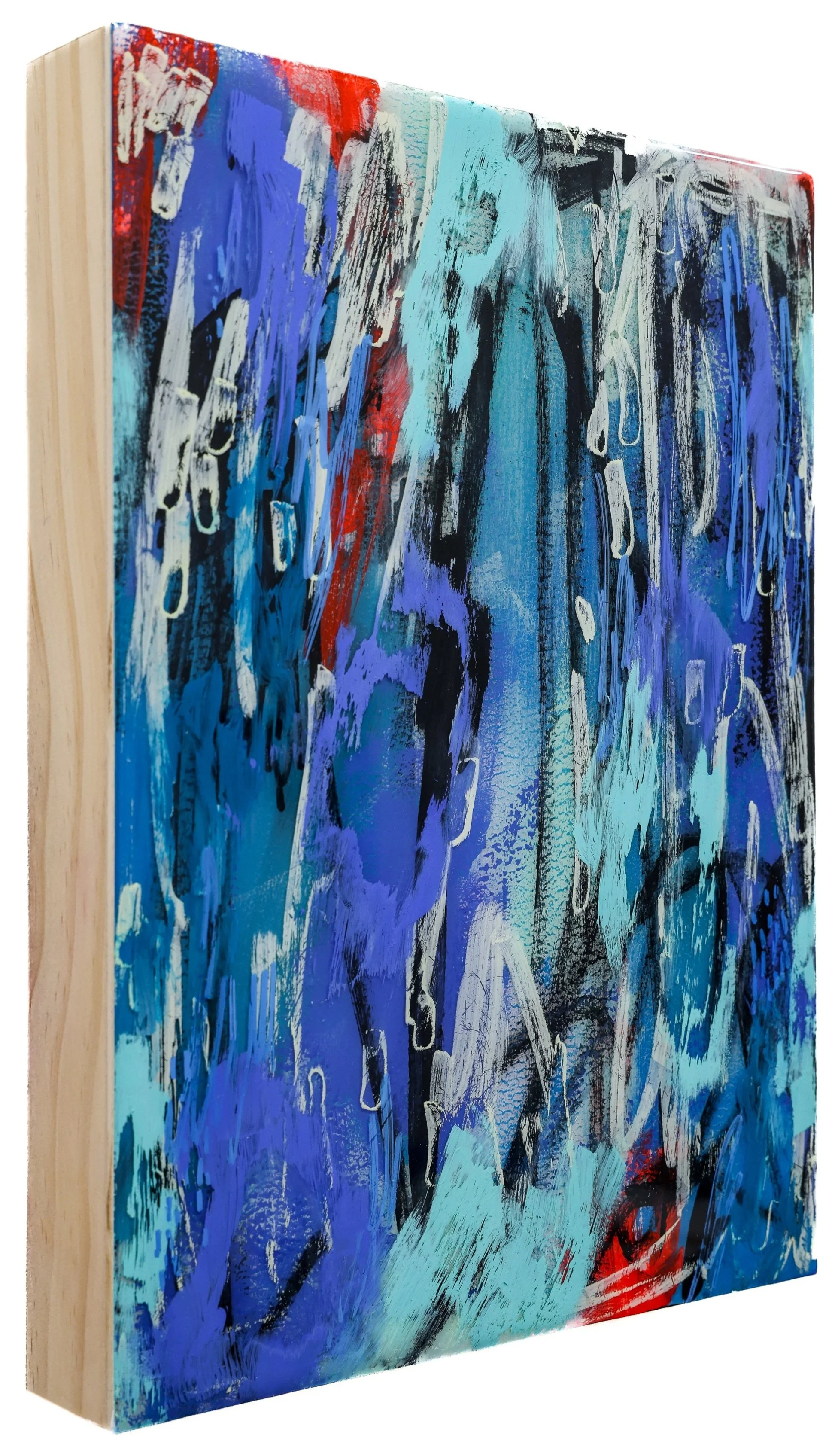 water memory 2 / 10”x10” / mixed media and resin on wood panel