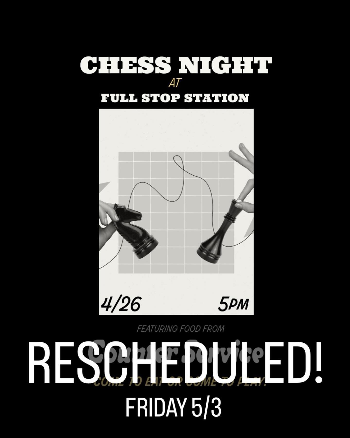 We sadly had to postpone our Chess Night from a few days ago, but we have it rescheduled for this Friday the 3rd!!! Come join us for coffee, beer, games, and good company!

We will be back to our normal schedule for the following events with @counter