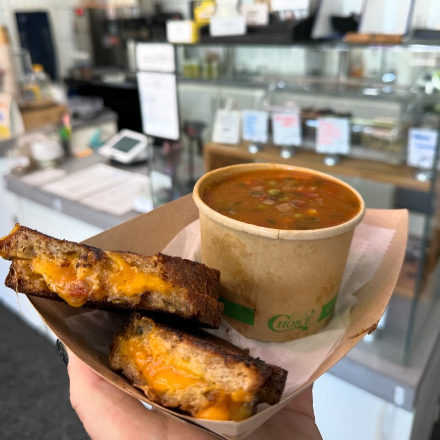 Check out that cheesy cross section 😩🤤 Buy a grilled cheese, get a cup of veggie soup for only $3! It&rsquo;s a match made in heaven.

A reminder that our food menu will be changing next month to make way for new Summer specials, so you won&rsquo;t